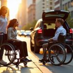 Side-by-side rigid ultralight wheelchair and folding wheelchair being used and loaded into a car in an urban US setting showcasing frame differences and transport use